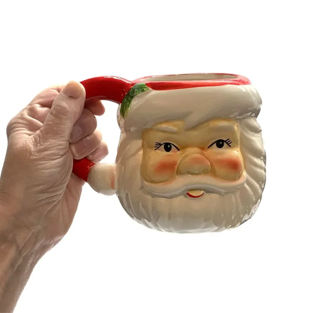 3D Mr. Christmas Santa & Mrs. Claus Mugs with Santa Face Dish 3-Piece Set